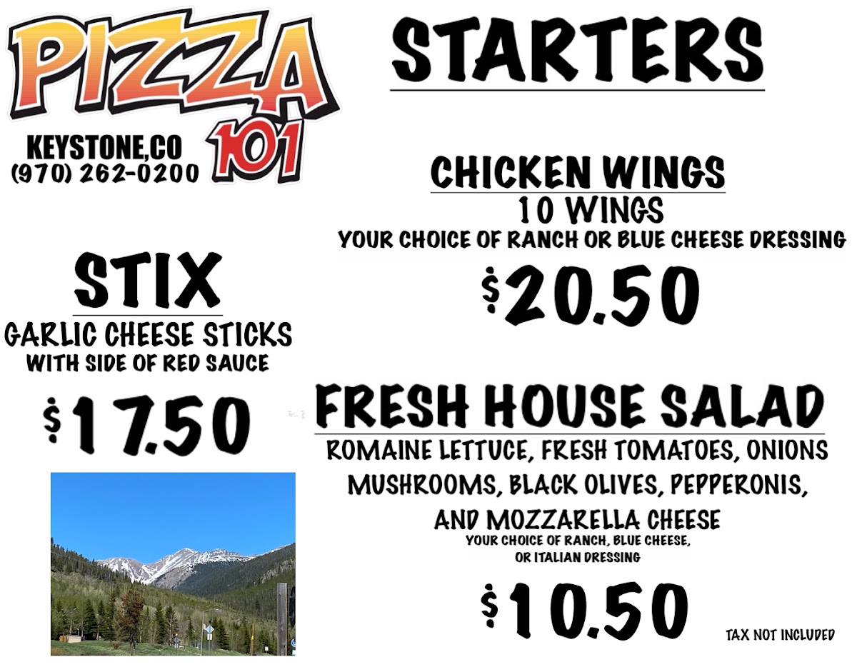 Menu Pizza 101 Keystone, Co-1