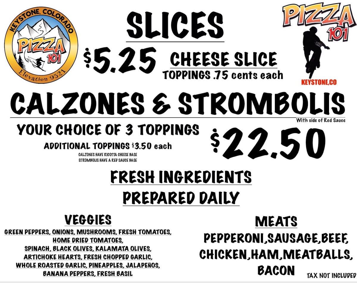 Menu Pizza 101 Keystone, Co-2