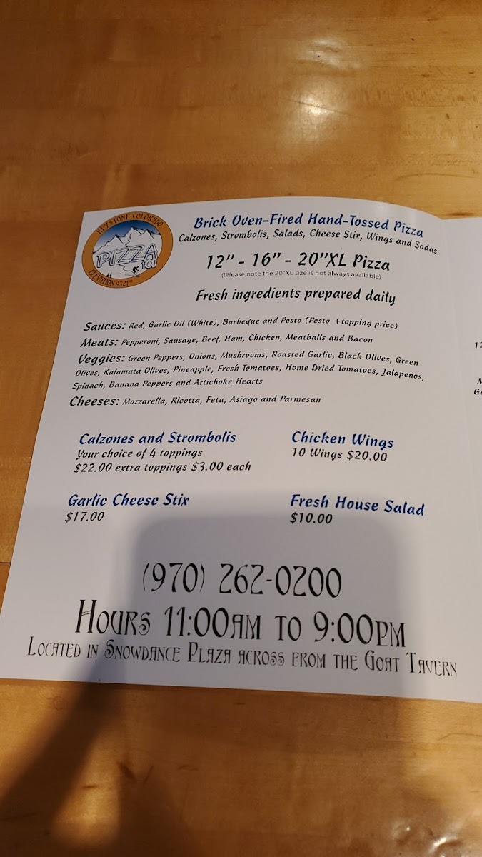 Menu Pizza 101 Keystone, Co-5